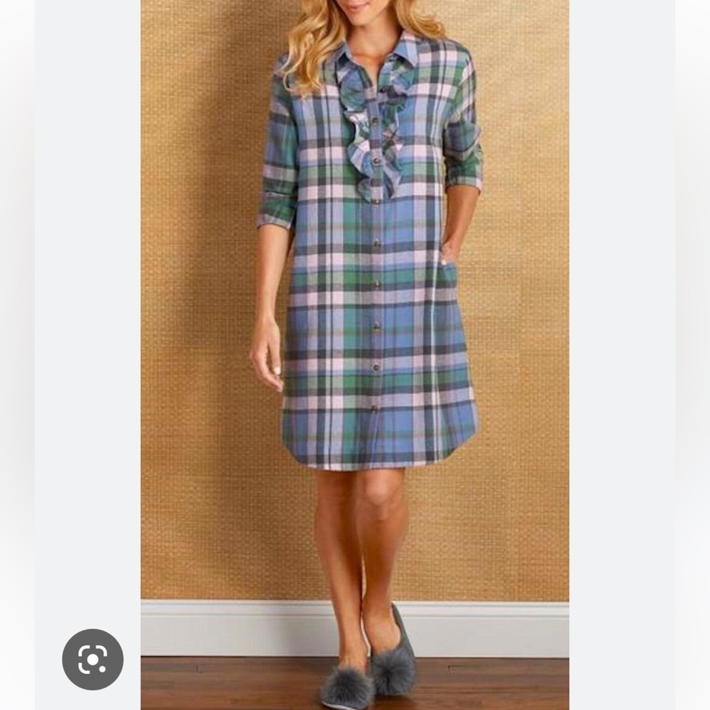 Soft Surroundings Cozy Fragrant Lilac Flannel Plaid Night Shirt Size Sma…